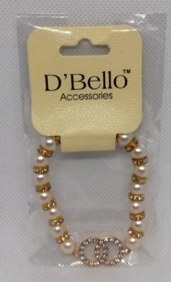 D’Bello Accesorios Mujer Pulsera Corbata Perlas Blancas Con 2 Círculos Entrelazados Foto 1 de 4