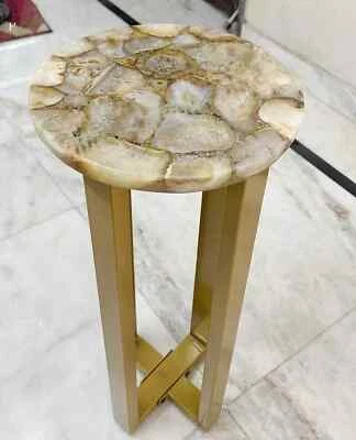 Brown Agate Console Drink Table Top, table top 12 inch with 28 inch metal legs - Image 1 of 4