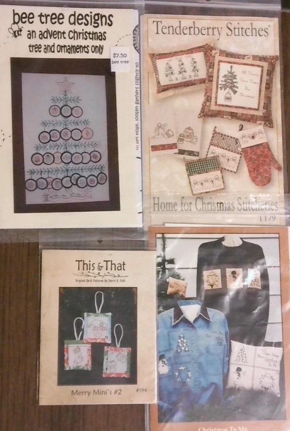 4 Home for Christmas Stitcheries, Bee tree advent, Merry MInis, Primitive - Image 1 of 1