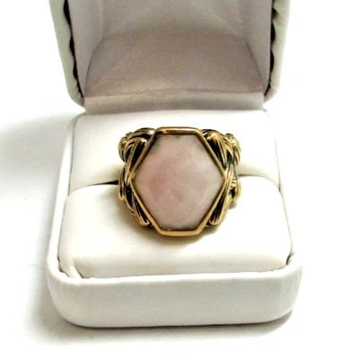 Anel vintage BARSE facetado quartzo rosa bronze declaração tamanho 7 - Imagem 1 de 4