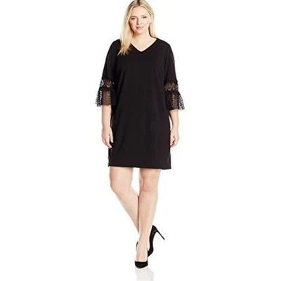 Vestido recto Julia Jordan para mujer talla grande negro crochet encaje manga 3/4 talla 22W Foto 1 de 4