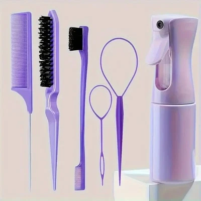 6pcs/Set Hair Brush Set Hairdressing Spray Bottle Hair Braiding Loop Rat Tail Co - Image 1 of 4