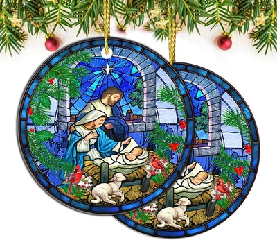 Adornos Belén Cristiano - Juego de 2 Decoraciones Acrílicas para Árbol de Navidad de Jesús Foto 1 de 4