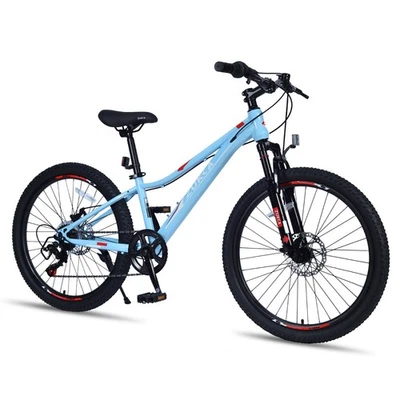 MEGHNA 24 Inch Mountain Bike 6 Speed Kids Bike Steel Frame,Blue - Image 1 of 4