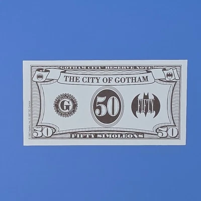 Monopoly Batman & Robin Juego Repuesto Dinero Billetes en Efectivo 5 x $50 Billetes Simoleón Foto 1 de 4