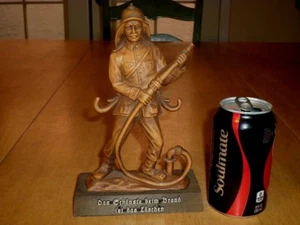 WORLD WAR #2 ERA, GERMAN FIREFIGHTER, RESIN MATERIAL STATUE / WOOD BASE, VINTAGE - Picture 1 of 12