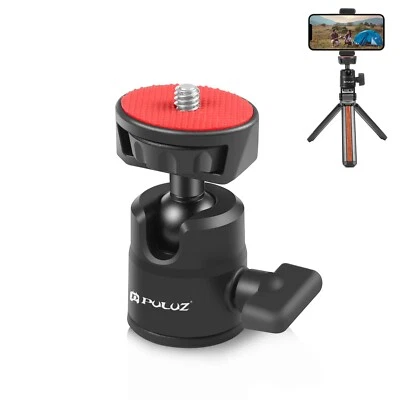 PULUZ 360° Metal 1/4" Tripod Ball Head Adapter with Knob Lock with Phone Clip - Image 1 of 4