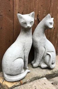 Par de gatos siameses izquierda y derecha, ornamento de jardín estatua de hormigón escultura - Imagen 1 de 9