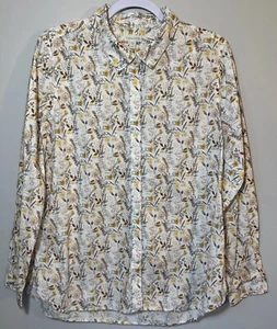Garnet Hill White Yellow Floral L/S Button Front Blouse Sz 12 Pima Cotton - Picture 1 of 12