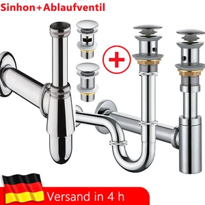 Sifon Siphon Pop Up Waschbecken Ablaufgarnitur Abfluss mit Überlauf Ablaufventil - Bild 1 von 29