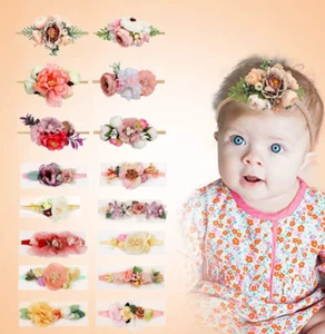 UK Handmade Newborn Baby Girls Flower Headband Infant Toddler Knot Hair Band - Picture 1 of 25