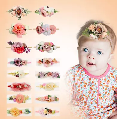 UK Handmade Newborn Baby Girls Flower Headband Infant Toddler Knot Hair Band - Image 1 of 4