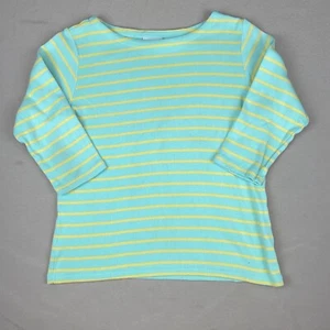 LL Bean Sweater Womens Medium Baby Blue Yellow Stripes 3/4 Sleeve Round Neck - Picture 1 of 5