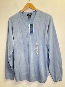 NEW DOCKERS V-Neck M Long Sleeve Sweater Blue 100% Acrylic Soft Tight Knit