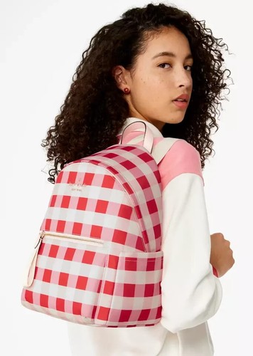 Zaino medio nuovo con etichette Kate Spade Chelsea Gingham rosa rosso KG566 $299 sacchetto antipolvere