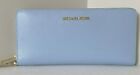 Michael Kors Continental Wallet Wristlet Pale Blue Leather 35T7GTVE7L NWT Retail