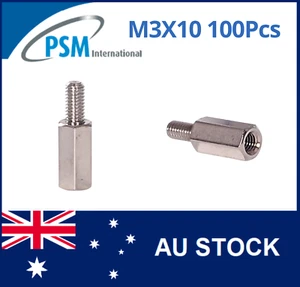 M3 X 10 PSM SPACER HEX MALE / FEMALE BRASS NICKEL PLATED SPA02BM310MM 100PCS - Imagen 1 de 5