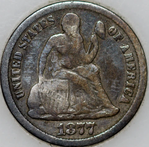 1877-CC Seated Liberty Dime 90% Silver, 100+ years Old As Shown [SN01] Cover