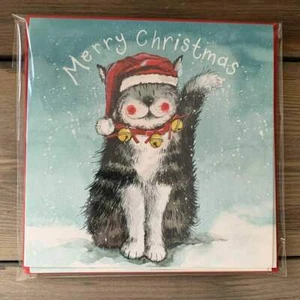 Alex Clark Pack of 5 Charity Christmas Cards, Cat with Hat, Animals, Xmas X142 - Picture 1 of 4