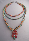 VINTAGE STERLING TRIBLE STRAND LAYERED TURQUOISE CARNELIAN SERPENT BEAD NECKLACE