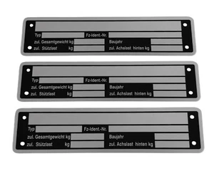 3 x Blanko ALU Typenschild Anhängertypenschild Neutral Anhänger - Typ 2 - Bild 1 von 1