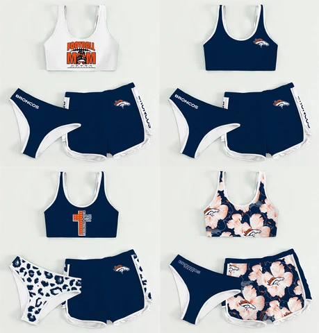 Denver Broncos 3PCS Cotton Sports Yoga Suit Womens Crop Tops Swim Shorts Panties Cover