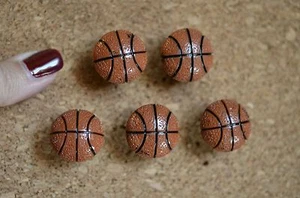 Set of 5 BASKETBALLS bulletin board pushpins, thumbtacks, or magnets - Picture 1 of 10