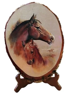 Pferd Kunst auf Holzplatte mit Rinde Wandbehang Deko Hütte Western Ranch Cowboy - Bild 1 von 6