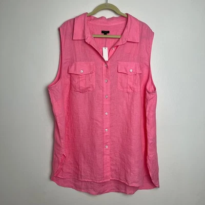 NWT Talbots Plus Size 3X Pink Linen Sleeveless Button Front Shirt Top - Image 1 of 4