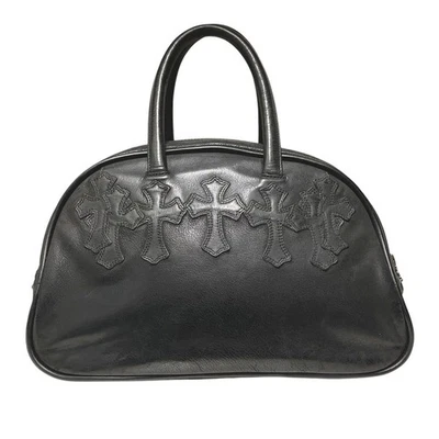 CHROME HEARTS Gym Bag Boston Bag  Cross Ball SCROLL Label Black Leather Vintage - Image 1 of 4