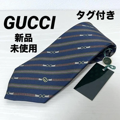 Gucci Neck Tie Navy Striped 100%Silk  Italy Sherry Line unused mint gift F/S - Image 1 of 4