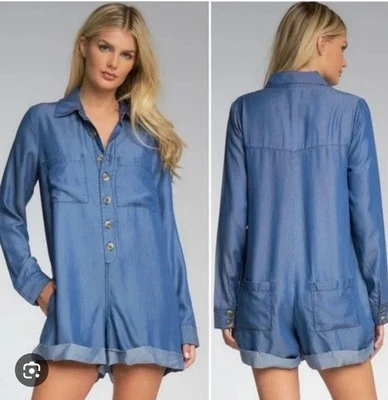 Mameluco Elan para mujer manga larga con botones y cuello delantero con puños azul talla pequeña Foto 1 de 4