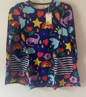 迷你紧身女孩球衣 DINO 印花连衣裙带口袋海军蓝全新  — 第 1/4 张图片