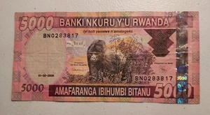 2009 Rwanda 5000 Francs Note; Pick 37 Mountain Gorilla - Picture 1 of 2