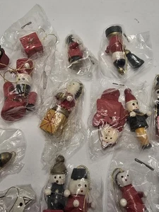 Vintage Miniature Wooden Christmas Ornaments 28 Many Still In Original Plastic - Picture 1 of 7