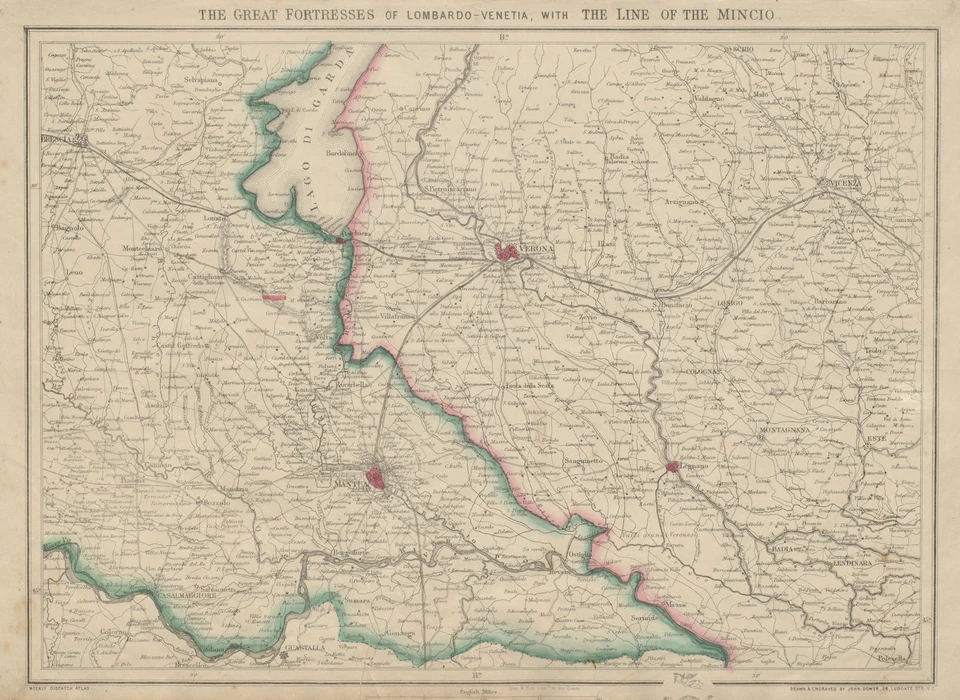 The Great Fortresses of Lombardo-Venetia… Mantua Verona Garda DOWER c1859 map — 第 1/1 张图片