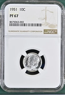Moneda de diez centavos Roosevelt 1951 prueba NGC PF-67-002 Foto 1 de 2