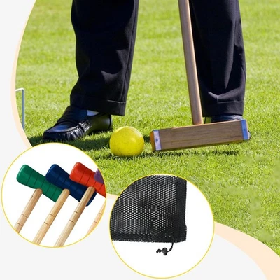 Jeu de croquet en bois pour pelouse, jardin, extérieur, avec sac de transport, - Photo 1/4