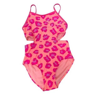 New Cat & Jack Girls XL (14) Open Sides Neon Leopard Spot 1PC Swim Suit - Picture 1 of 3