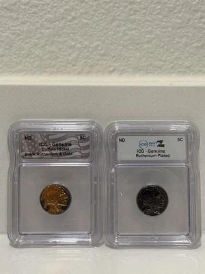 Lot Of 2 Buffalo Nickels Ruthenium + Gold Graded 5C - Image 1 of 2