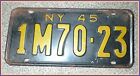 Vintage New York State 1945 License Plate 1M70-23 Nice