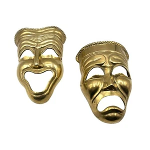 Máscaras de tragedia de comedia de latón macizo vintage decoración de pared - Imagen 1 de 4