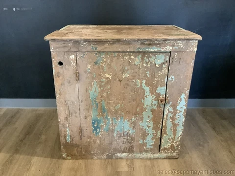 Antique Primitive Cabinet Kitchen Farmhouse Left Over Green Paint Solid Wood Cover