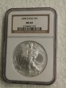 2008 EAGLE S $1 MS 69 Silver Dollar Mint Conditions - Picture 1 of 12