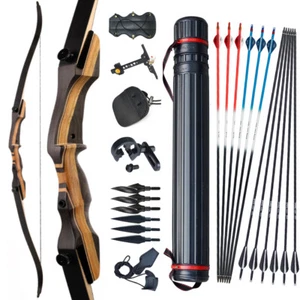 25-50lb 57" Archery Takedown Recurve Bow Set 12x Arrows Kit Right Hand shot Hunt - Picture 1 of 15