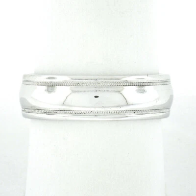 Anillo de boda clásico tallado artístico de oro blanco de 14 k pulido con milgrain para hombre Foto 1 de 4