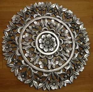 Pannello floreale in legno mdf traforato a mano cm 60x60 argento anticato quadro - Imagen 1 de 7
