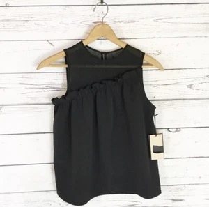 Halogen Black Sheer Asymmetrical Women's Sleeveless Top Blouse XS Petite - Picture 1 of 7