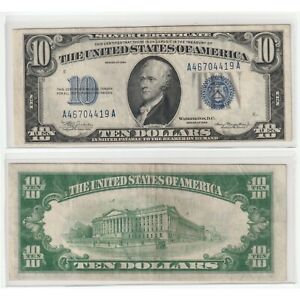Rare 1934 $10 Ten Dollar United States Silver Certificate Blue Seal Bill