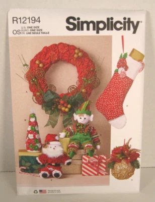Simplicity Holiday Crafts: Wreath, Elf, Santa, Stocking Pattern #12194 Uncut - Image 1 of 2